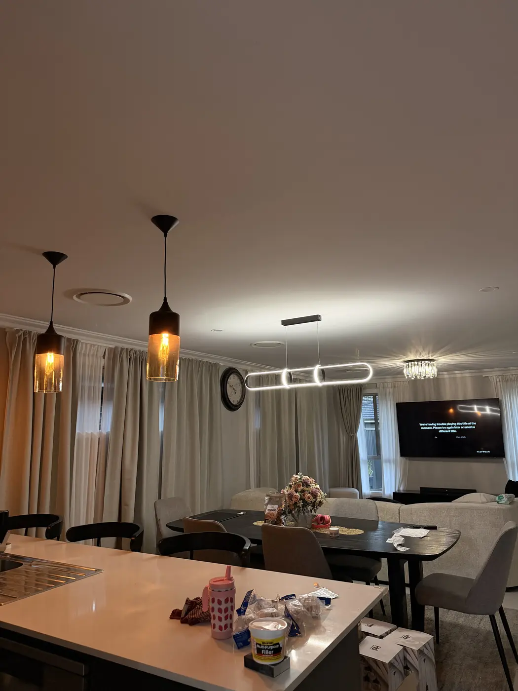 Pendant lights over a kitchen island