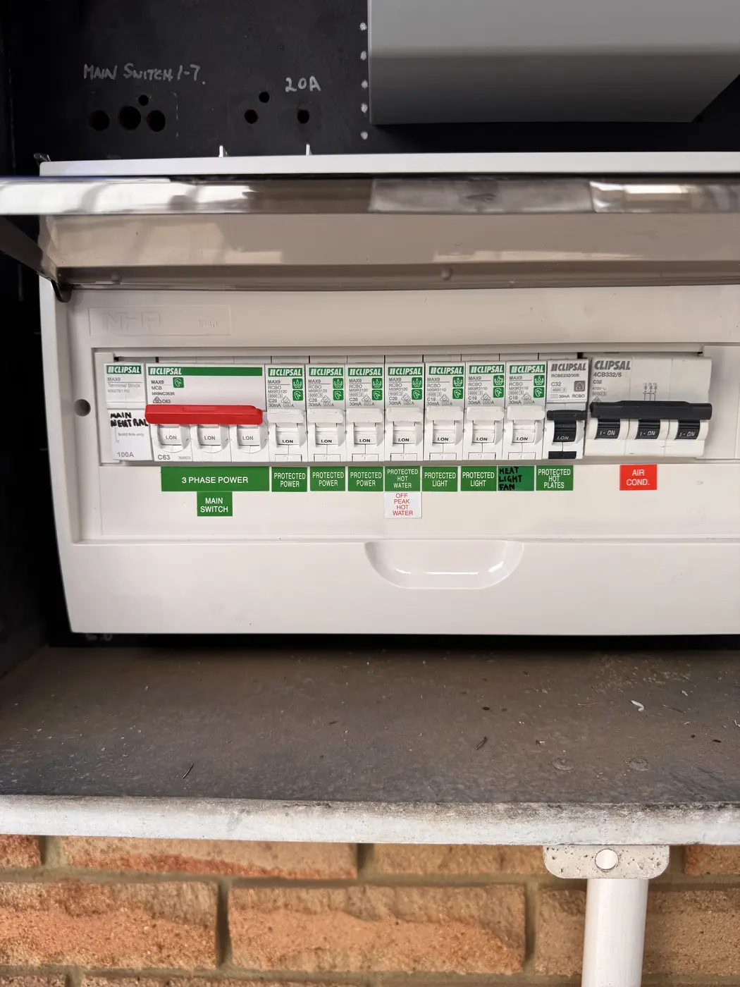 New switchboard with individual RCBO safety switches installed by BPE Solutions