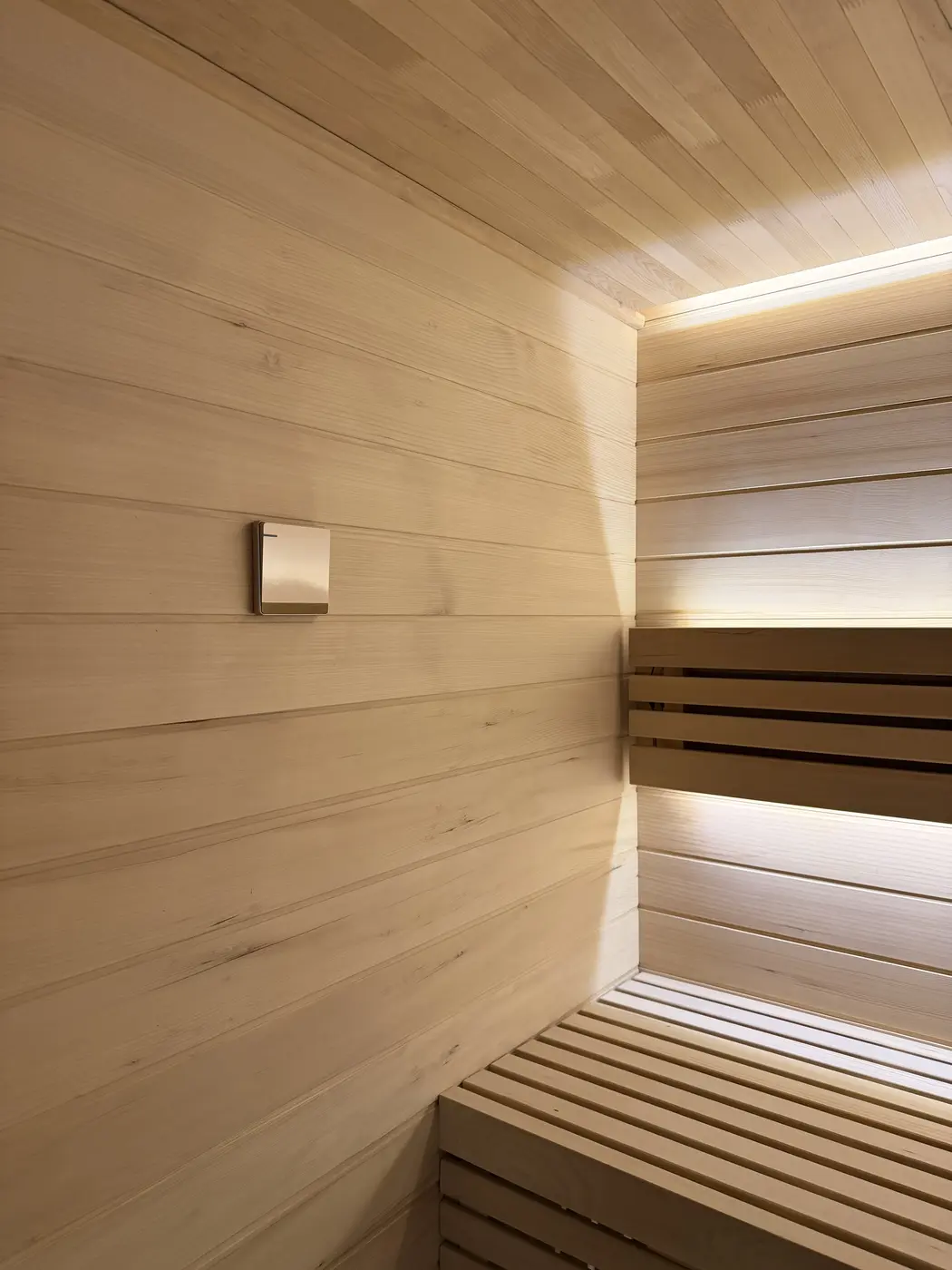 Sauna interior with LED lighting